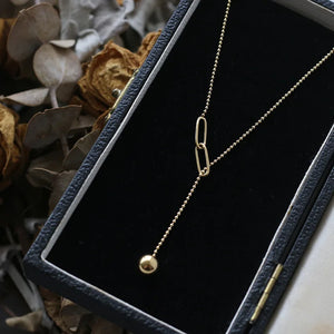 18k Y Chain Clavicle Necklace Pendants Metal Ball Tassel Round Beads Necklace