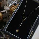 18k Y Chain Clavicle Necklace Pendants Metal Ball Tassel Round Beads Necklace