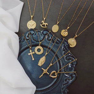Vintage Heart Cross Horse Coin Necklace Pendant
