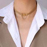 18kGold Letter M tassel Pearl Choker Necklace for Mom