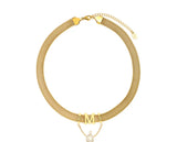 18kGold Letter M tassel Pearl Choker Necklace for Mom