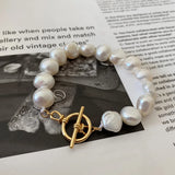 925 Silver Baroque Pearl Bracelet 18k Buckle Women's Gift