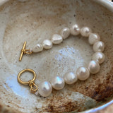 925 Silver Baroque Pearl Bracelet 18k Buckle Women's Gift
