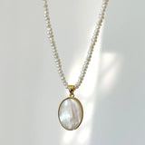 925 Silver Baroque Pearls Beads Necklace Choker Boho Shell Pendant