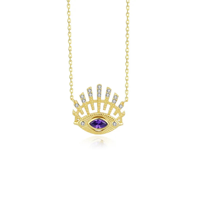 925 Silver Devil's Eye Clavicle Chain Necklace Evil Eye Zircon Jewelry