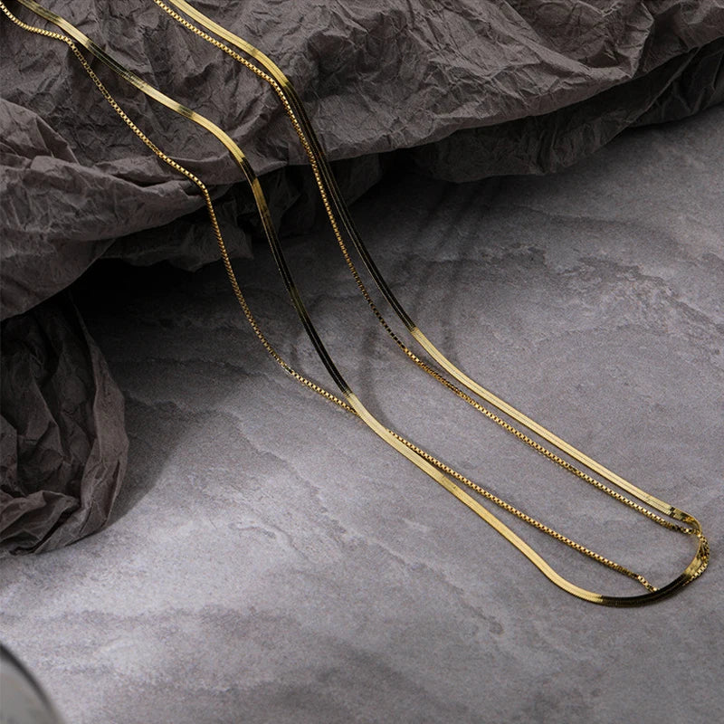925 Silver Double Layered Snake Bone Clavicle Chain Necklace Choker