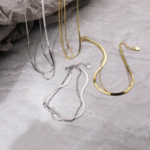 925 Silver Double Layered Snake Bone Clavicle Chain Necklace Choker