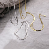 925 Silver Double Layered Snake Bone Clavicle Chain Necklace Choker