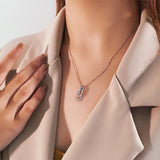 925 Silver Double Ring Clavicle Chain Necklace CZ Zircon Pendant