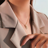 925 Silver Double Ring Clavicle Chain Necklace CZ Zircon Pendant