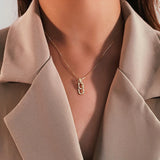 925 Silver Double Ring Clavicle Chain Necklace CZ Zircon Pendant