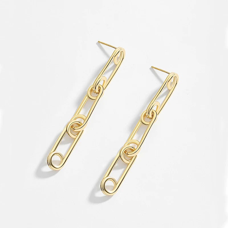 925 Silver Drop Earrings Long Chain Clip Jewelry Women