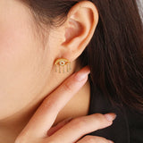 925 Silver Evil Eye Drop Earrings Tassel Hollow Zircon Stud Earrings