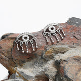 925 Silver Evil Eye Drop Earrings Tassel Hollow Zircon Stud Earrings