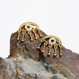 925 Silver Evil Eye Drop Earrings Tassel Hollow Zircon Stud Earrings