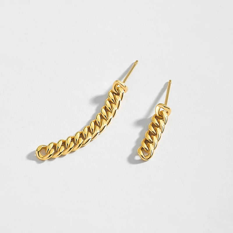 925 Sterling Silver Asymmetrical Personality Twist Chain Stud Earrings