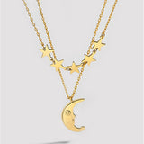 925 Silver Double Necklac Star Moon Chain Stacking Jewelry