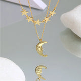 925 Silver Double Necklac Star Moon Chain Stacking Jewelry