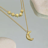 925 Silver Double Necklac Star Moon Chain Stacking Jewelry