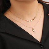 925 Silver Double Necklac Star Moon Chain Stacking Jewelry