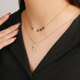 925 Silver Double Necklac Star Moon Chain Stacking Jewelry