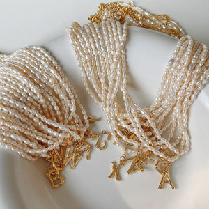925 Silver Pearl Necklace Pendant Vintage Bamboo Letters Clavicle Chain