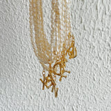 925 Silver Pearl Necklace Pendant Vintage Bamboo Letters Clavicle Chain