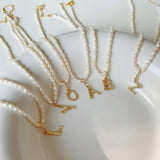 925 Silver Pearl Necklace Pendant Vintage Bamboo Letters Clavicle Chain