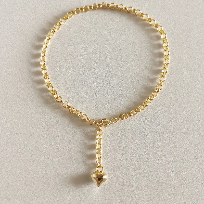 925 Silver Love Heart Bracelet Tassel Chain Bangle Minimalist Female Jewelry