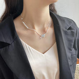 925 Sterling Silver Love Pearl Zircon Necklace Crystal Pendant Jewelry