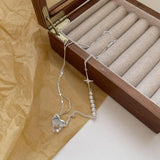 925 Sterling Silver Love Pearl Zircon Necklace Crystal Pendant Jewelry