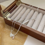 925 Sterling Silver Love Pearl Zircon Necklace Crystal Pendant Jewelry