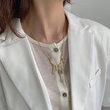 925 Silver Irregular Necklace Pendant Punk Long Sweater Chain for Women
