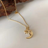 925 Silver Abstract Face Moon Star Necklace Pendant Clavicle Chain Jewelry