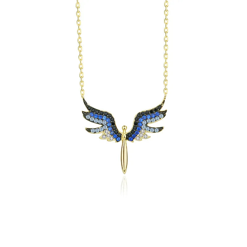 925 Silver Angel Wings Necklace with Niche Zircon Pendant