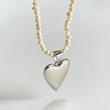 925 Silver Baroque Pearl Love Necklace Side Choker Jewelry