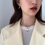 925 Silver Baroque Pearl Love Necklace Side Choker Jewelry