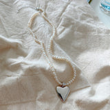 925 Silver Baroque Pearl Love Necklace Side Choker Jewelry