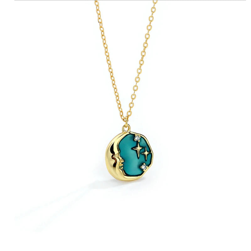 925 Sterling Silver Star Moon Coin Pendant Necklace