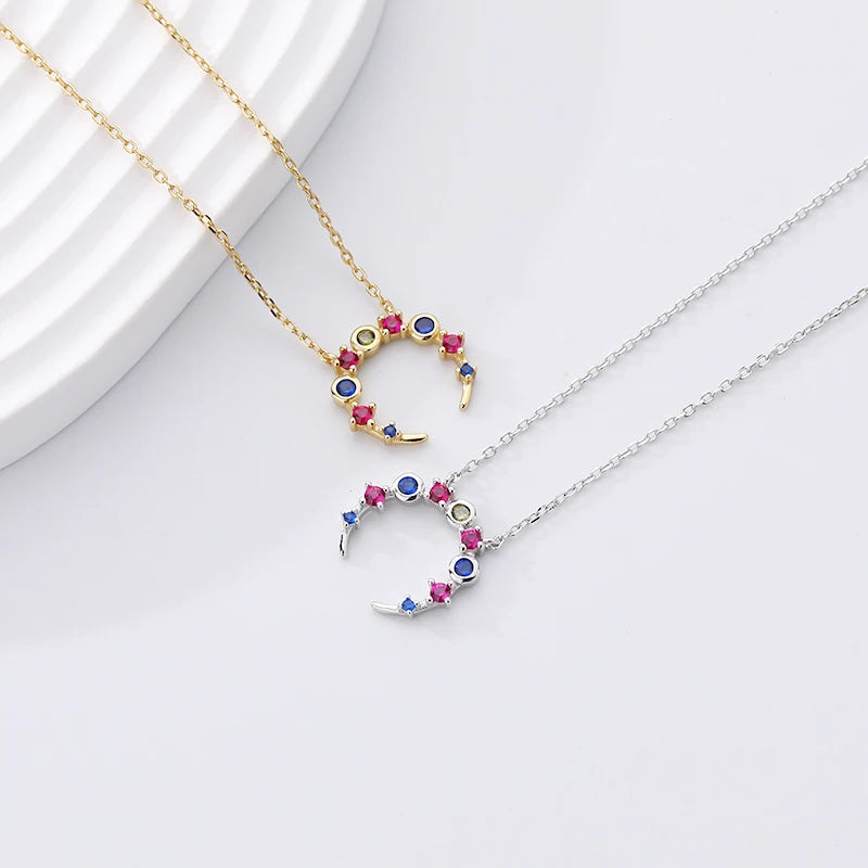 925 Silver Zircon Moon Necklace Pendant Jewelry