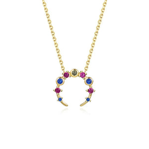 925 Silver Zircon Moon Necklace Pendant Jewelry