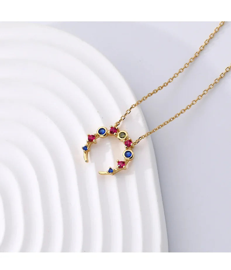 925 Silver Zircon Moon Necklace Pendant Jewelry