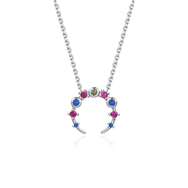 925 Silver Zircon Moon Necklace Pendant Jewelry