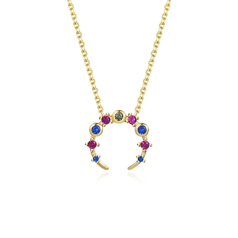 925 Silver Zircon Moon Necklace Pendant Jewelry