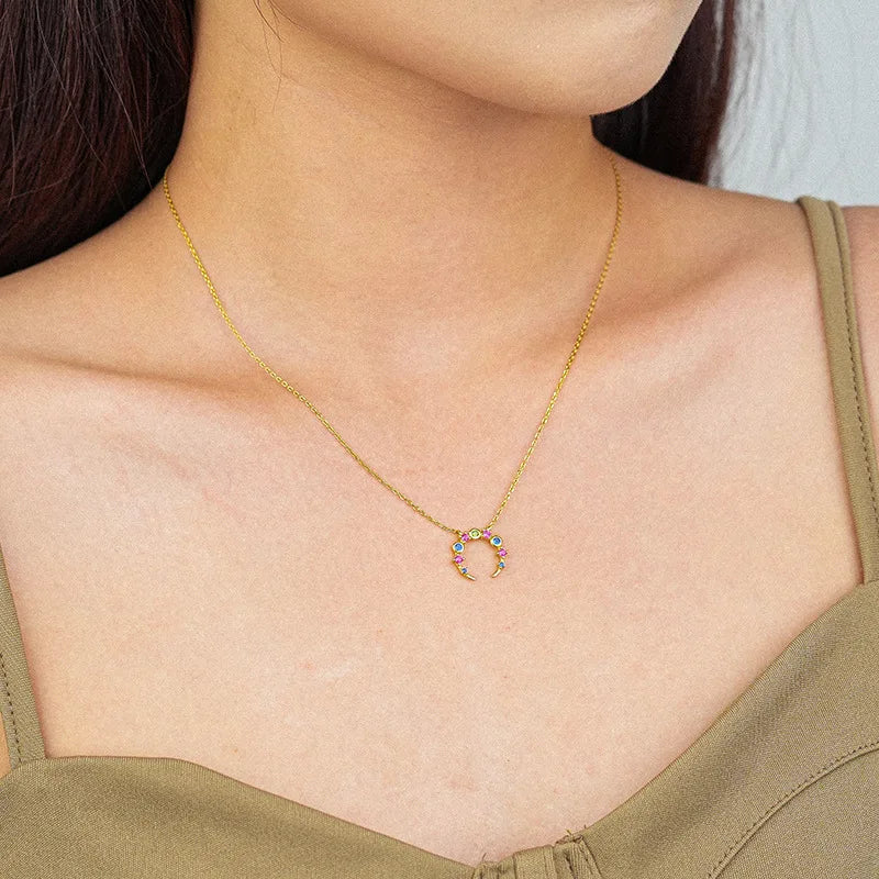 925 Silver Zircon Moon Necklace Pendant Jewelry