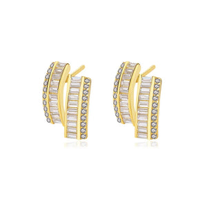 925 Silver Double Row Zircon Stud Earrings