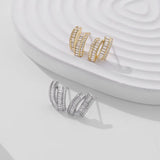 925 Silver Double Row Zircon Stud Earrings