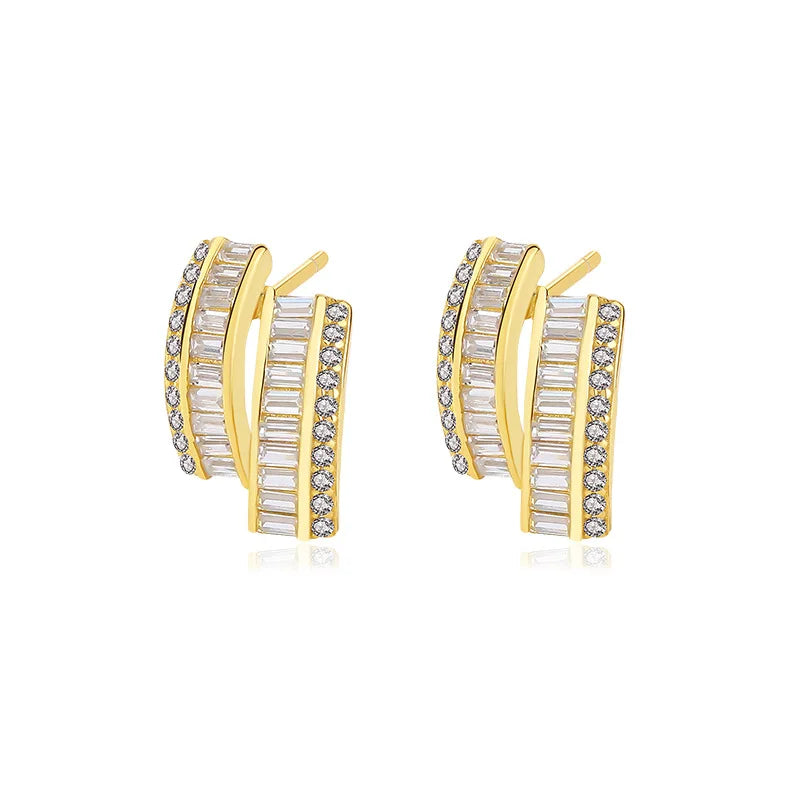 925 Silver Double Row Zircon Stud Earrings