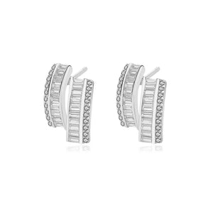 925 Silver Double Row Zircon Stud Earrings