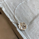 925 Silver Abstract Round Necklace Pendant Light Folded Irregular